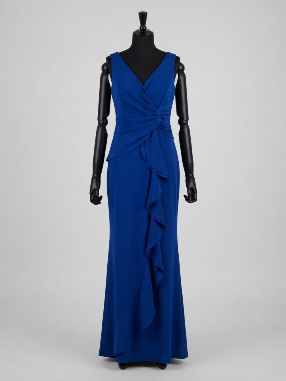 Lord & Taylor Cobalt Blue V-Neck Ruffle Maxi Dress